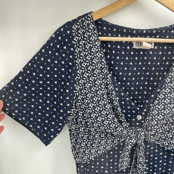 Robbie Bee Womens Shift Dress Short Sleeve Button Tie Front Navy Blue Size 8 - Picture 3 of 9